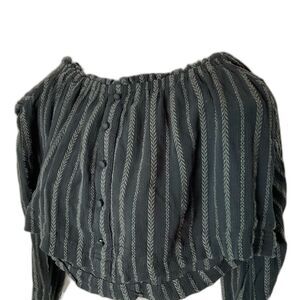 Off‎ Shoulder Crop Top Size S Black Striped Balloon Sleeve by Urban Outfitters